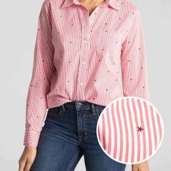 GAP Tops - GAP Star Pink Stripe Long Sleeve Shirt Women S NWT